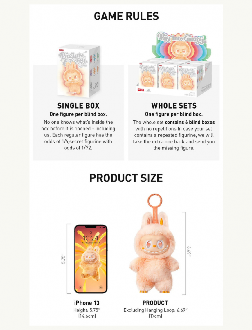 Pop Mart Labubu The Monsters Big into Energy Series Vinyl Plush Pendant Sealed Case (6 Blind Box)