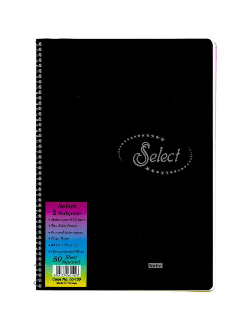 NOTTE Spiralli Kareli 80 Yaprak A4 Select Plastik Kapaklı Defter NOTTE Spiralli Kareli 80 Yaprak A4 Select Plastik Kapaklı Defter