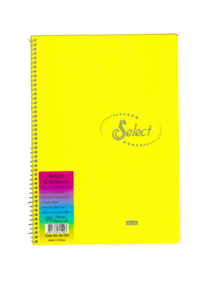 NOTTE Spiralli Kareli 80 Yaprak A4 Select Plastik Kapaklı Defter NOTTE Spiralli Kareli 80 Yaprak A4 Select Plastik Kapaklı Defter