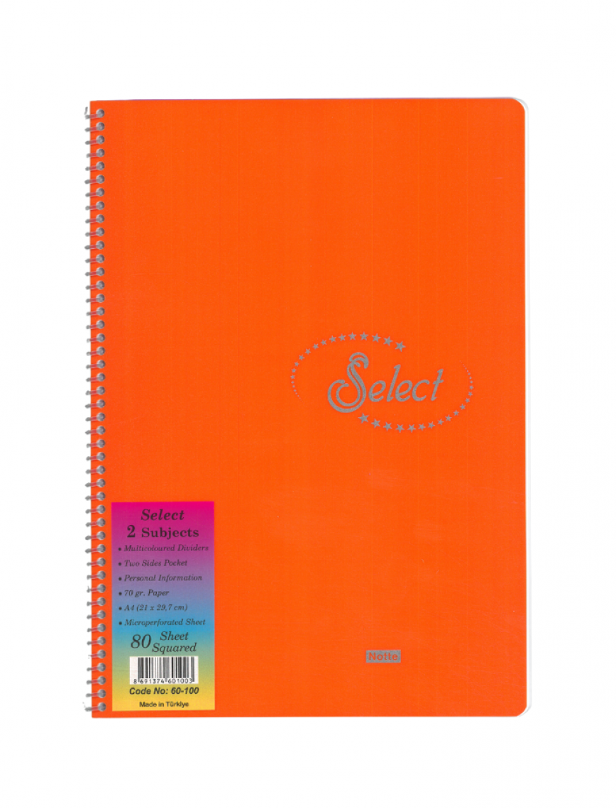 NOTTE Spiralli Kareli 80 Yaprak A4 Select Plastik Kapaklı Defter NOTTE Spiralli Kareli 80 Yaprak A4 Select Plastik Kapaklı Defter