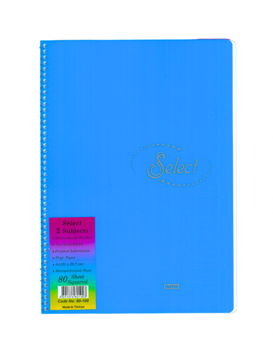 NOTTE Spiralli Kareli 80 Yaprak A4 Select Plastik Kapaklı Defter NOTTE Spiralli Kareli 80 Yaprak A4 Select Plastik Kapaklı Defter