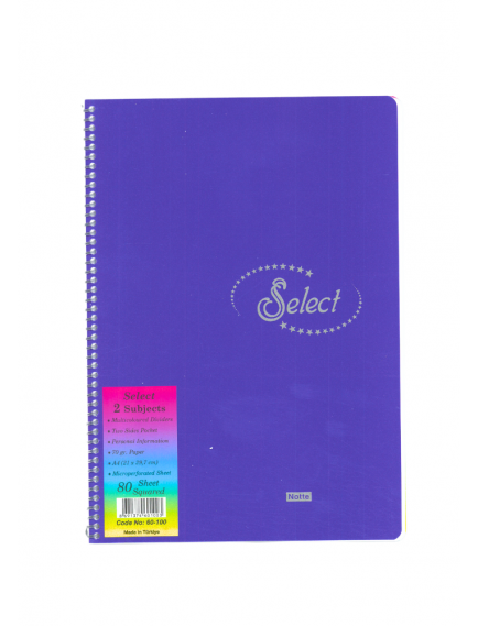 NOTTE Spiralli Kareli 80 Yaprak A4 Select Plastik Kapaklı Defter 