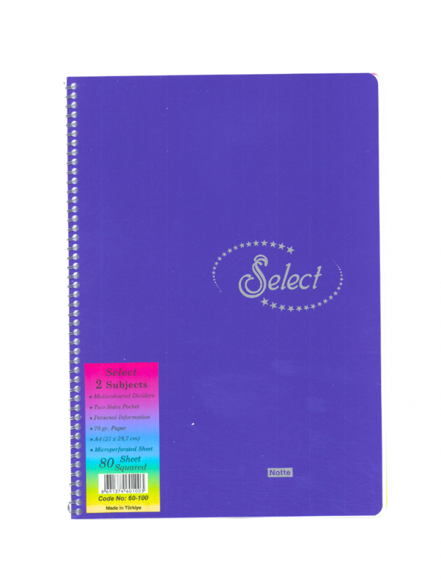 NOTTE Spiralli Kareli 80 Yaprak A4 Select Plastik Kapaklı Defter NOTTE Spiralli Kareli 80 Yaprak A4 Select Plastik Kapaklı Defter