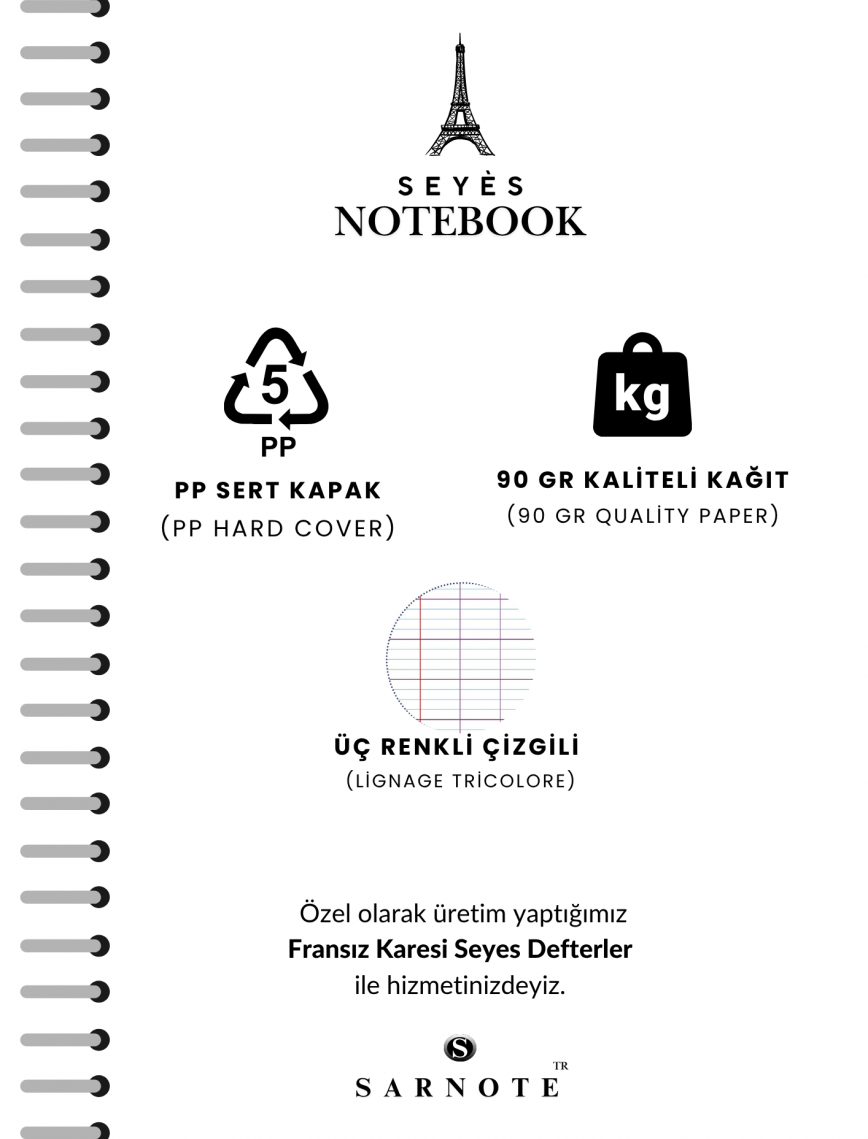 Seyes Defter 24x32cm 60 Yaprak Spiralli PP Kapak Mavi