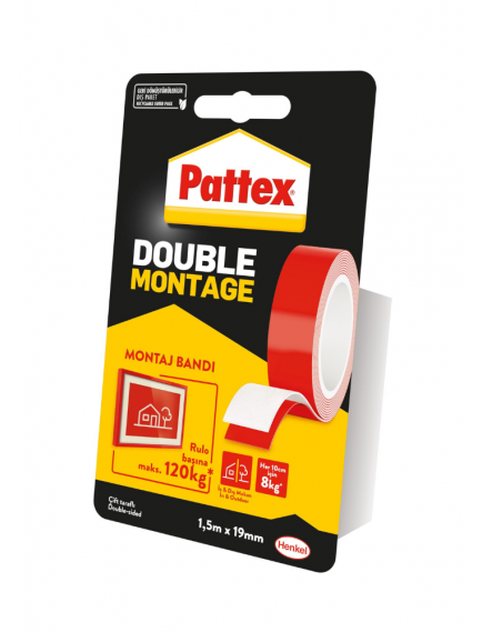 PATTEX DOUBLE DOUBLE SIDED MOUNTING TAPE 120KG 19mmX1.5M PATTEX DOUBLE DOUBLE SIDED MOUNTING TAPE 120KG 19mmX1.5M