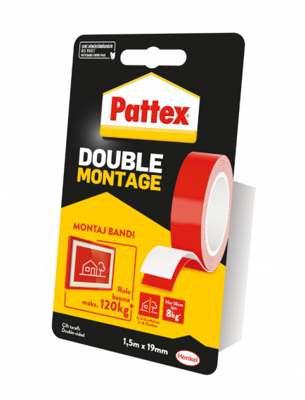 PATTEX DOUBLE ÇİFT TARAFLI MONTAJ BANDI 120KG 19mmX1.5M PATTEX DOUBLE ÇİFT TARAFLI MONTAJ BANDI 120KG 19mmX1.5M