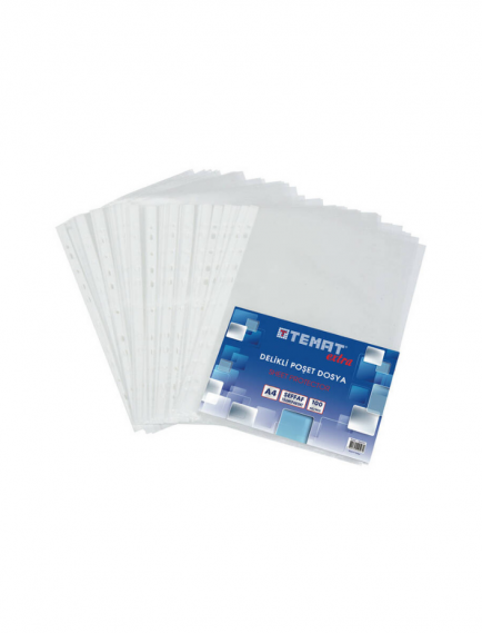 TEMAT Perforated Pocket Folder A4 Transparent 100-Pack TEMAT Perforated Pocket Folder A4 Transparent 100-Pack